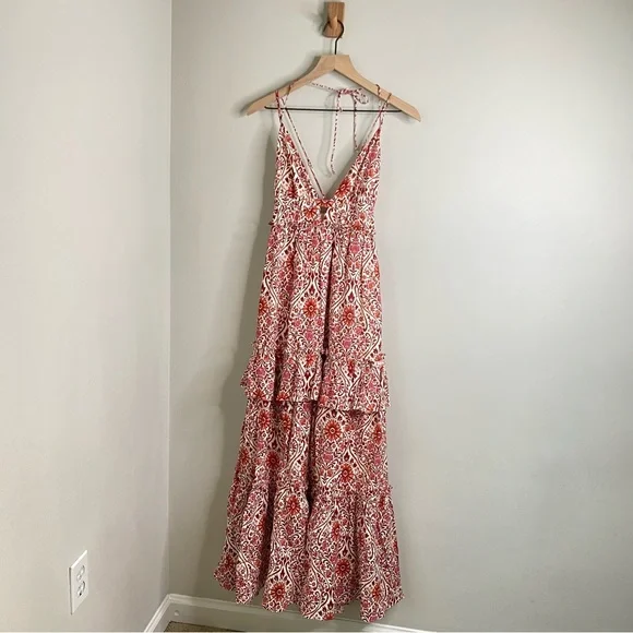 Cami NYC Doris Damask Floral Sleeveless Linen Maxi Dress Red - Picture 4 of 10
